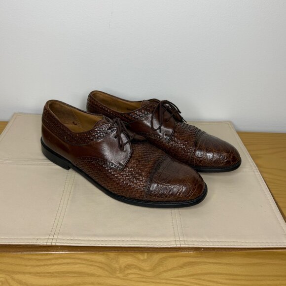 Mezlan Mens Dress Shoes Woven Leather Genuine Crocodile Croc Brown Size 11 W main image 12
